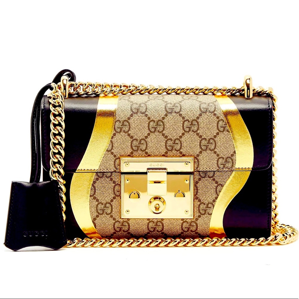 GUCCI Golden Logo Padlock GG Supreme Leather Medium crossbody shoulder bag $3750